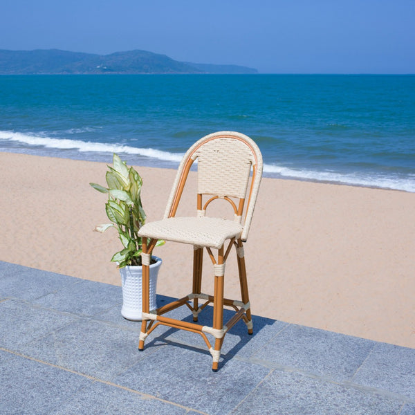 Safavieh CALIFORNIA Counter Stool - Stylish Outdoor Dining Chair with Ergonomic Design for All-Weather Use Natural PAT7532A