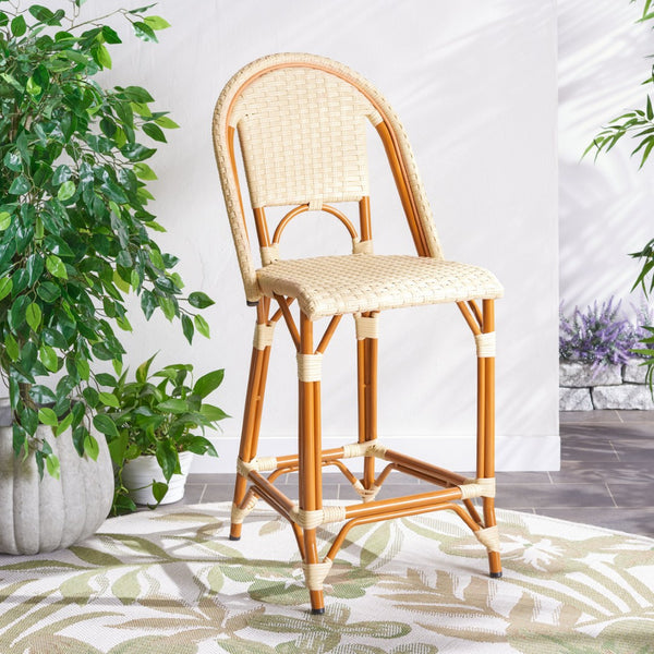 Safavieh CALIFORNIA Counter Stool - Stylish Outdoor Dining Chair with Ergonomic Design for All-Weather Use Natural PAT7532A