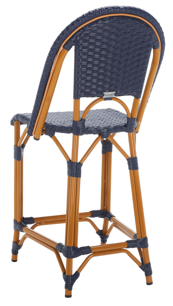 Safavieh CALIFORNIA Counter Stool - Stylish Outdoor Dining Chair with Ergonomic Design for All-Weather Use Navy PAT7532B