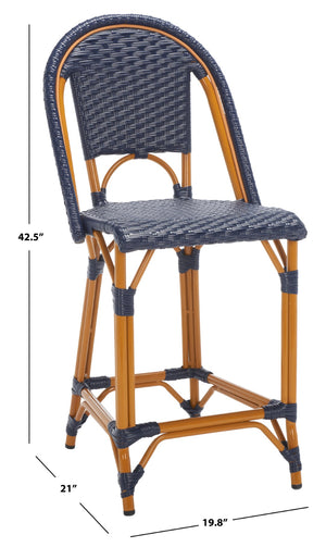 Safavieh CALIFORNIA Counter Stool - Stylish Outdoor Dining Chair with Ergonomic Design for All-Weather Use Navy PAT7532B