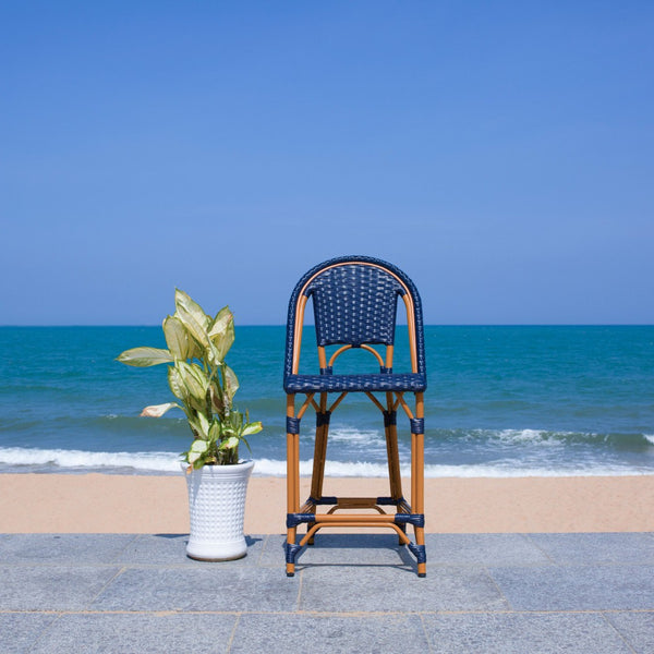 Safavieh CALIFORNIA Counter Stool - Stylish Outdoor Dining Chair with Ergonomic Design for All-Weather Use Navy PAT7532B