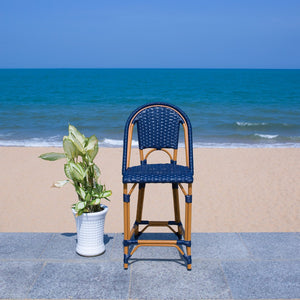 Safavieh CALIFORNIA Counter Stool - Stylish Outdoor Dining Chair with Ergonomic Design for All-Weather Use Navy PAT7532B