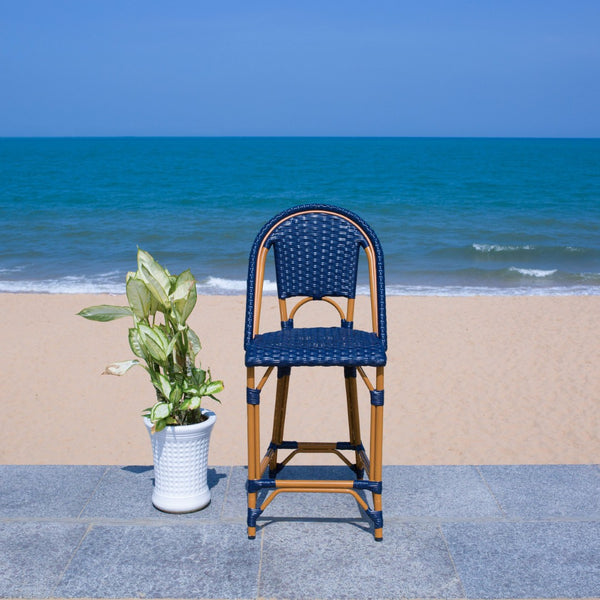 Safavieh CALIFORNIA Counter Stool - Stylish Outdoor Dining Chair with Ergonomic Design for All-Weather Use Navy PAT7532B