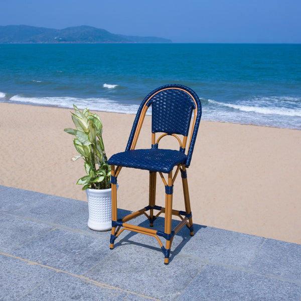 Safavieh CALIFORNIA Counter Stool - Stylish Outdoor Dining Chair with Ergonomic Design for All-Weather Use Navy PAT7532B