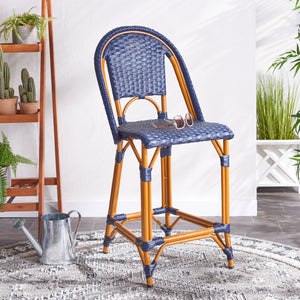 Safavieh CALIFORNIA Counter Stool - Stylish Outdoor Dining Chair with Ergonomic Design for All-Weather Use Navy PAT7532B