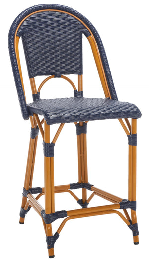Safavieh CALIFORNIA Counter Stool - Stylish Outdoor Dining Chair with Ergonomic Design for All-Weather Use Navy PAT7532B