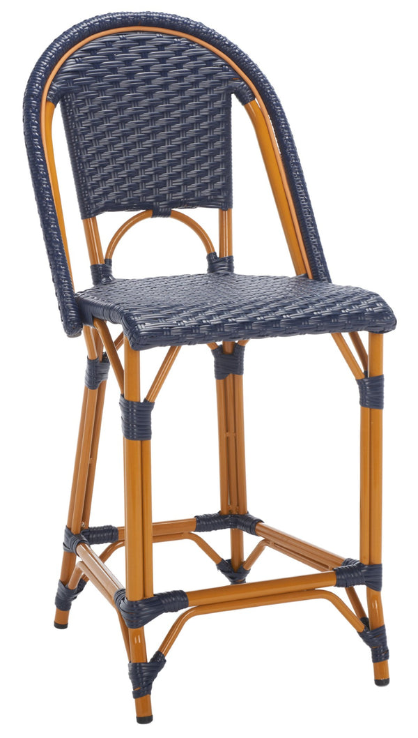 Safavieh CALIFORNIA Counter Stool - Stylish Outdoor Dining Chair with Ergonomic Design for All-Weather Use Navy PAT7532B