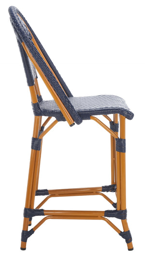 Safavieh CALIFORNIA Counter Stool - Stylish Outdoor Dining Chair with Ergonomic Design for All-Weather Use Navy PAT7532B