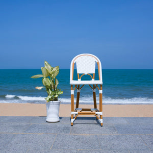 Safavieh CALIFORNIA Counter Stool - Stylish Outdoor Dining Chair with Ergonomic Design for All-Weather Use White PAT7532C