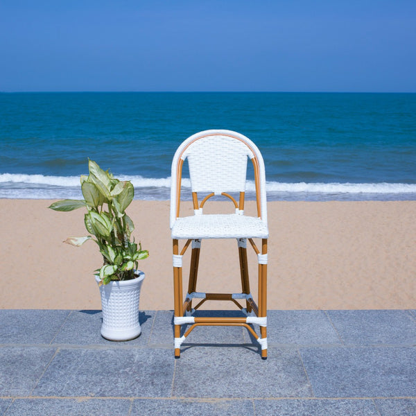 Safavieh CALIFORNIA Counter Stool - Stylish Outdoor Dining Chair with Ergonomic Design for All-Weather Use White PAT7532C