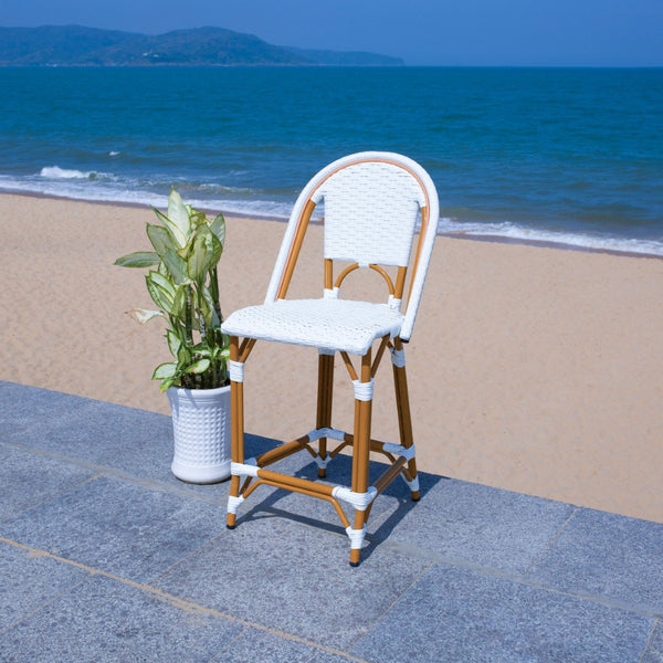 Safavieh CALIFORNIA Counter Stool - Stylish Outdoor Dining Chair with Ergonomic Design for All-Weather Use White PAT7532C