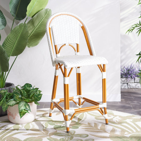 Safavieh CALIFORNIA Counter Stool - Stylish Outdoor Dining Chair with Ergonomic Design for All-Weather Use White PAT7532C