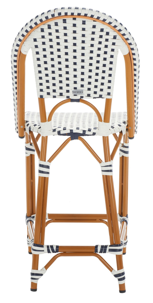 Safavieh CALIFORNIA Counter Stool - Stylish Outdoor Dining Chair with Ergonomic Design for All-Weather Use White / Navy PAT7532D