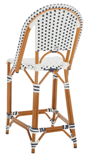 Safavieh CALIFORNIA Counter Stool - Stylish Outdoor Dining Chair with Ergonomic Design for All-Weather Use White / Navy PAT7532D