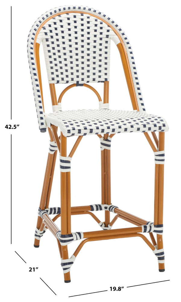 Safavieh CALIFORNIA Counter Stool - Stylish Outdoor Dining Chair with Ergonomic Design for All-Weather Use White / Navy PAT7532D