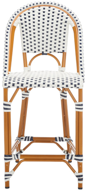 Safavieh CALIFORNIA Counter Stool - Stylish Outdoor Dining Chair with Ergonomic Design for All-Weather Use White / Navy PAT7532D