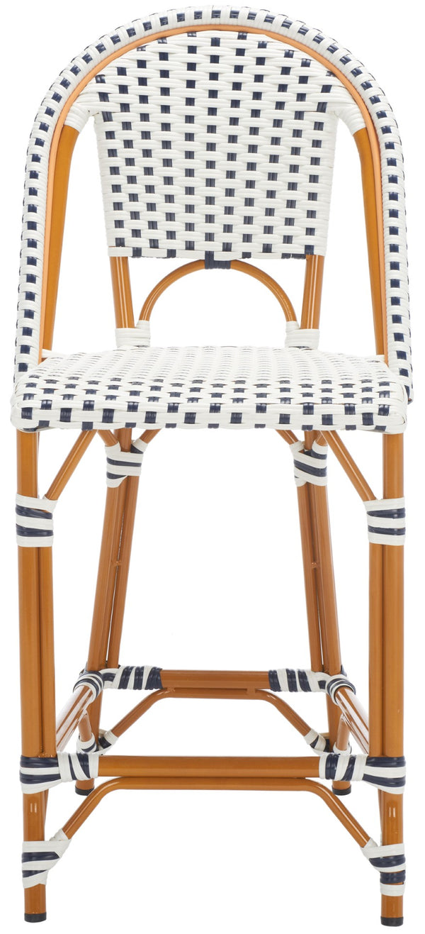 Safavieh CALIFORNIA Counter Stool - Stylish Outdoor Dining Chair with Ergonomic Design for All-Weather Use White / Navy PAT7532D