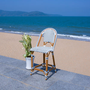 Safavieh CALIFORNIA Counter Stool - Stylish Outdoor Dining Chair with Ergonomic Design for All-Weather Use White / Navy PAT7532D