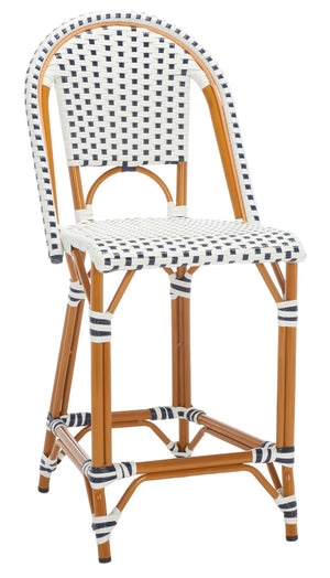 Safavieh CALIFORNIA Counter Stool - Stylish Outdoor Dining Chair with Ergonomic Design for All-Weather Use White / Navy PAT7532D