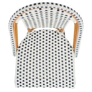 Safavieh CALIFORNIA Counter Stool - Stylish Outdoor Dining Chair with Ergonomic Design for All-Weather Use White / Navy PAT7532D
