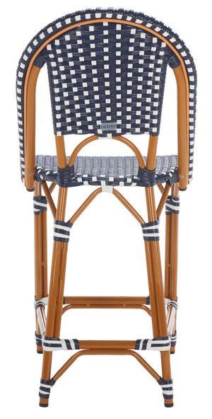 Safavieh CALIFORNIA Counter Stool - Stylish Outdoor Dining Chair with Ergonomic Design for All-Weather Use Navy / White PAT7532E