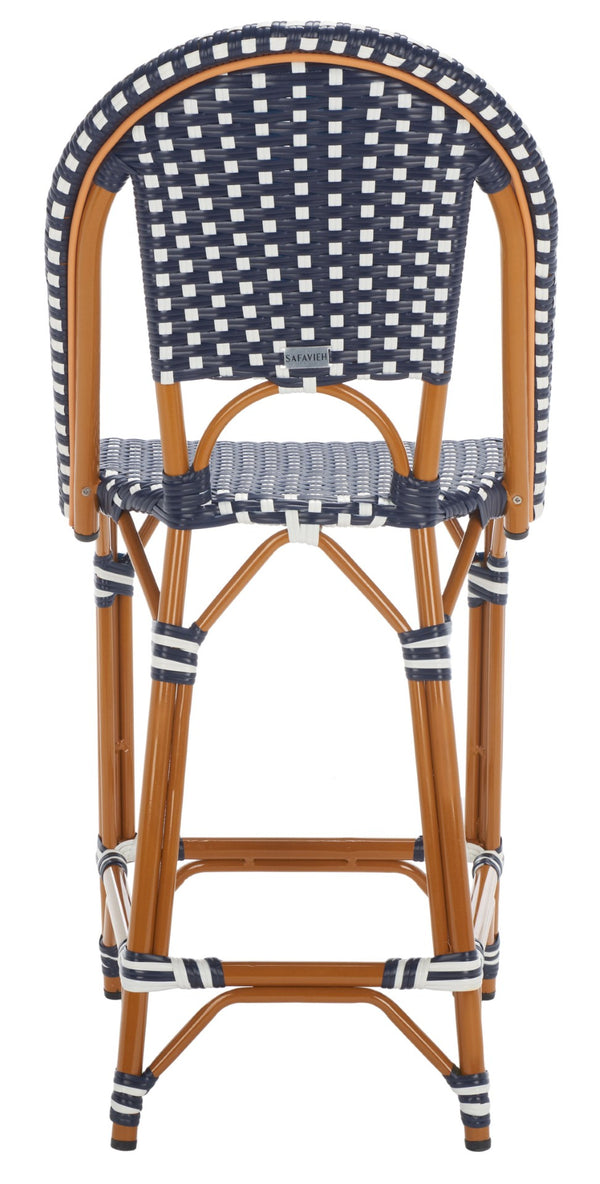 Safavieh CALIFORNIA Counter Stool - Stylish Outdoor Dining Chair with Ergonomic Design for All-Weather Use Navy / White PAT7532E
