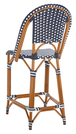 Safavieh CALIFORNIA Counter Stool - Stylish Outdoor Dining Chair with Ergonomic Design for All-Weather Use Navy / White PAT7532E