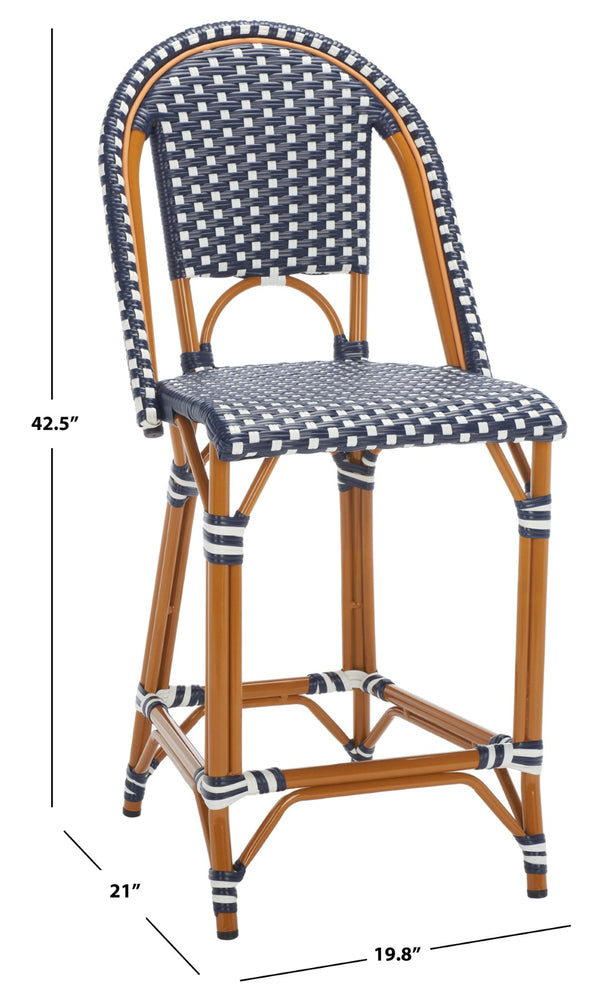 Safavieh CALIFORNIA Counter Stool - Stylish Outdoor Dining Chair with Ergonomic Design for All-Weather Use Navy / White PAT7532E
