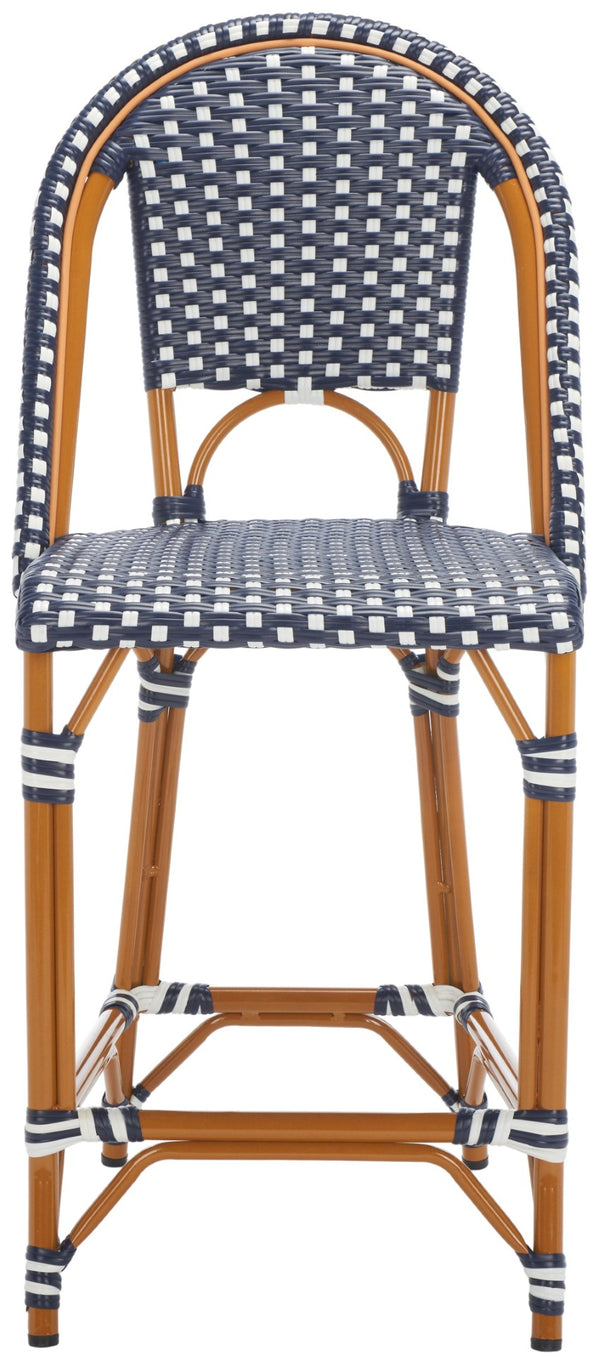 Safavieh CALIFORNIA Counter Stool - Stylish Outdoor Dining Chair with Ergonomic Design for All-Weather Use Navy / White PAT7532E