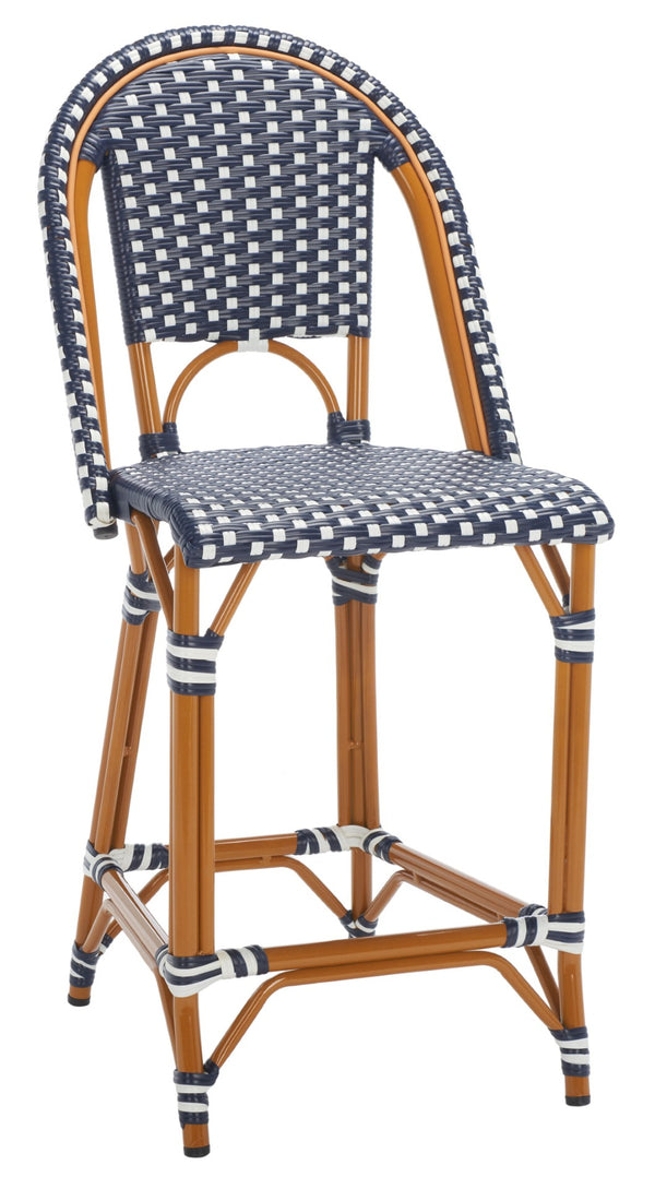 Safavieh CALIFORNIA Counter Stool - Stylish Outdoor Dining Chair with Ergonomic Design for All-Weather Use Navy / White PAT7532E