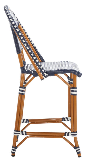 Safavieh CALIFORNIA Counter Stool - Stylish Outdoor Dining Chair with Ergonomic Design for All-Weather Use Navy / White PAT7532E
