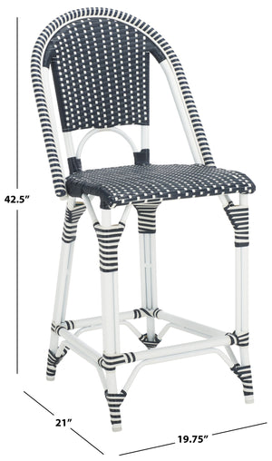 Safavieh California Counter Stool - Stylish French Bistro Design For Elegant Outdoor Dining Spaces Navy ,Navy Metal,Wicker Pat7532f