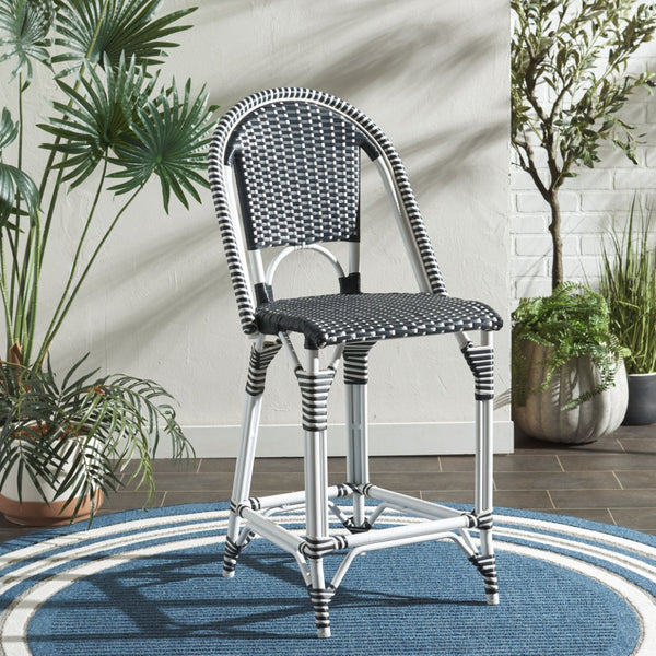 Safavieh CALIFORNIA Counter Stool - Stylish Outdoor Dining Chair with Ergonomic Design for All-Weather Use Navy / Navy PAT7532F