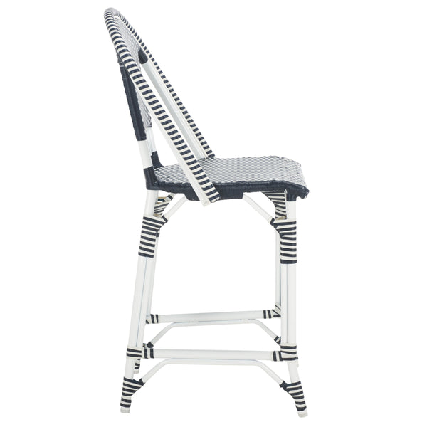 Safavieh California Counter Stool - Stylish French Bistro Design For Elegant Outdoor Dining Spaces Navy ,Navy Metal,Wicker Pat7532f