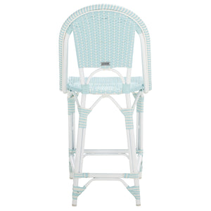 Safavieh California Counter Stool - Stylish French Bistro Design For Elegant Outdoor Dining Spaces Baby Blue ,White Metal,Wicker Pat7532g