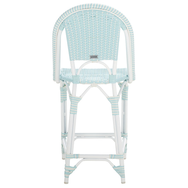 Safavieh California Counter Stool - Stylish French Bistro Design For Elegant Outdoor Dining Spaces Baby Blue ,White Metal,Wicker Pat7532g