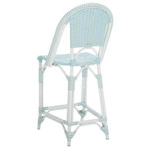 Safavieh California Counter Stool - Stylish French Bistro Design For Elegant Outdoor Dining Spaces Baby Blue ,White Metal,Wicker Pat7532g