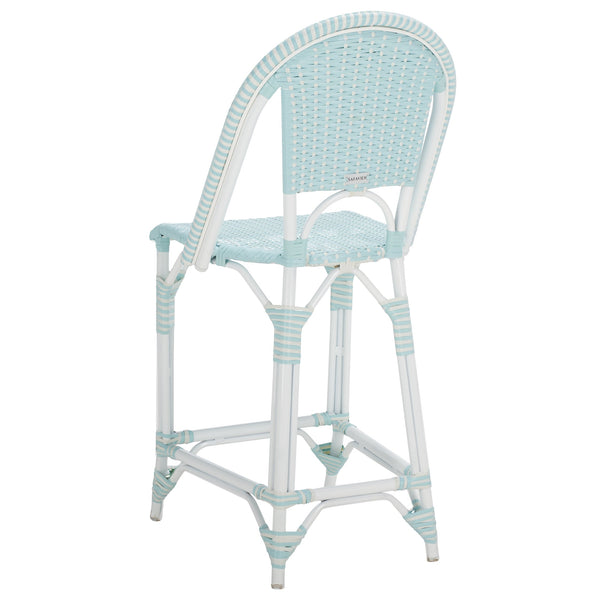 Safavieh California Counter Stool - Stylish French Bistro Design For Elegant Outdoor Dining Spaces Baby Blue ,White Metal,Wicker Pat7532g