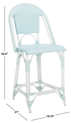 Safavieh California Counter Stool - Stylish French Bistro Design For Elegant Outdoor Dining Spaces Baby Blue ,White Metal,Wicker Pat7532g