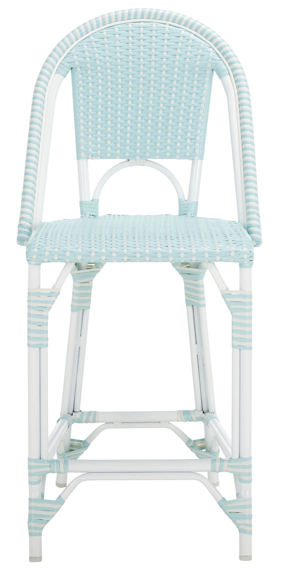 Safavieh CALIFORNIA Counter Stool - Stylish Outdoor Dining Chair with Ergonomic Design for All-Weather Use Baby Blue / White PAT7532G