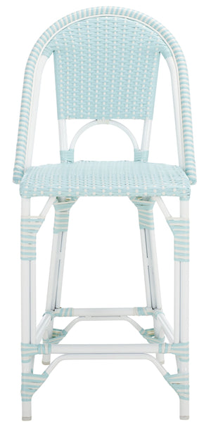 Safavieh California Counter Stool - Stylish French Bistro Design For Elegant Outdoor Dining Spaces Baby Blue ,White Metal,Wicker Pat7532g