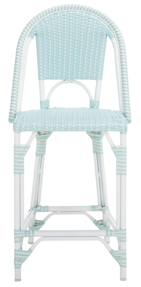 Safavieh California Counter Stool - Stylish French Bistro Design For Elegant Outdoor Dining Spaces Baby Blue ,White Metal,Wicker Pat7532g