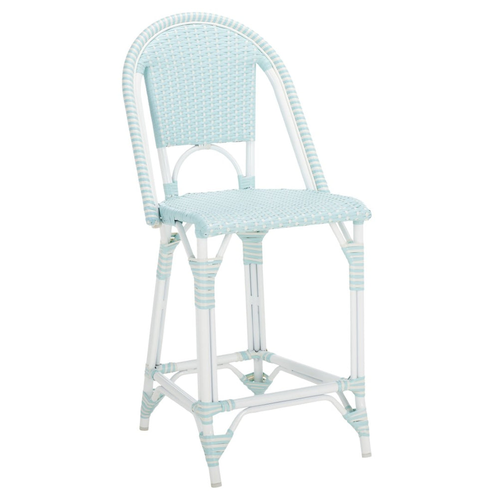 Safavieh CALIFORNIA Counter Stool - Stylish Outdoor Dining Chair with Ergonomic Design for All-Weather Use Baby Blue / White PAT7532G