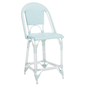 Safavieh California Counter Stool - Stylish French Bistro Design For Elegant Outdoor Dining Spaces Baby Blue ,White Metal,Wicker Pat7532g