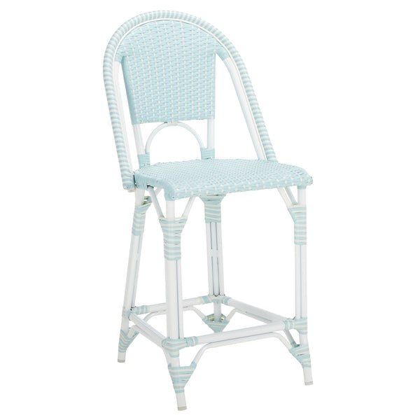 Safavieh California Counter Stool - Stylish French Bistro Design For Elegant Outdoor Dining Spaces Baby Blue ,White Metal,Wicker Pat7532g