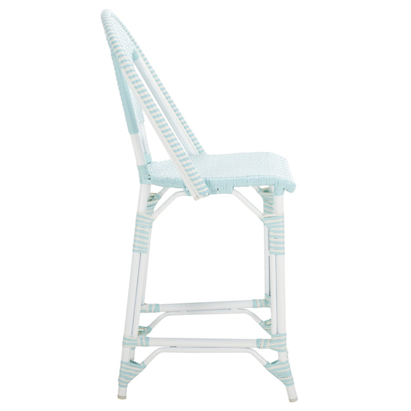 Safavieh California Counter Stool - Stylish French Bistro Design For Elegant Outdoor Dining Spaces Baby Blue ,White Metal,Wicker Pat7532g