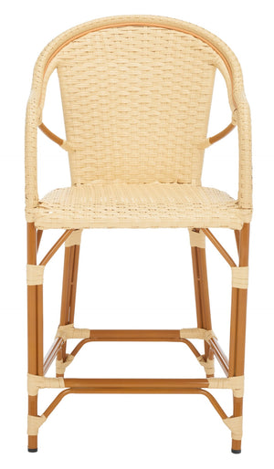 Safavieh CALIFORNIA Counter Stool - Elegant Outdoor Seating with French Bistro Design for Coastal Charm Natural PAT7533A