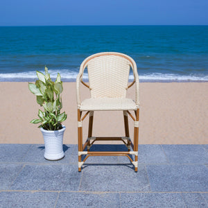 Safavieh CALIFORNIA Counter Stool - Elegant Outdoor Seating with French Bistro Design for Coastal Charm Natural PAT7533A