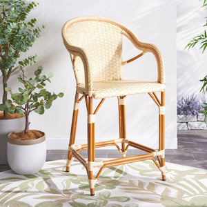 Safavieh CALIFORNIA Counter Stool - Elegant Outdoor Seating with French Bistro Design for Coastal Charm Natural PAT7533A