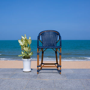 Safavieh CALIFORNIA Counter Stool - Elegant Outdoor Seating with French Bistro Design for Coastal Charm Navy PAT7533B